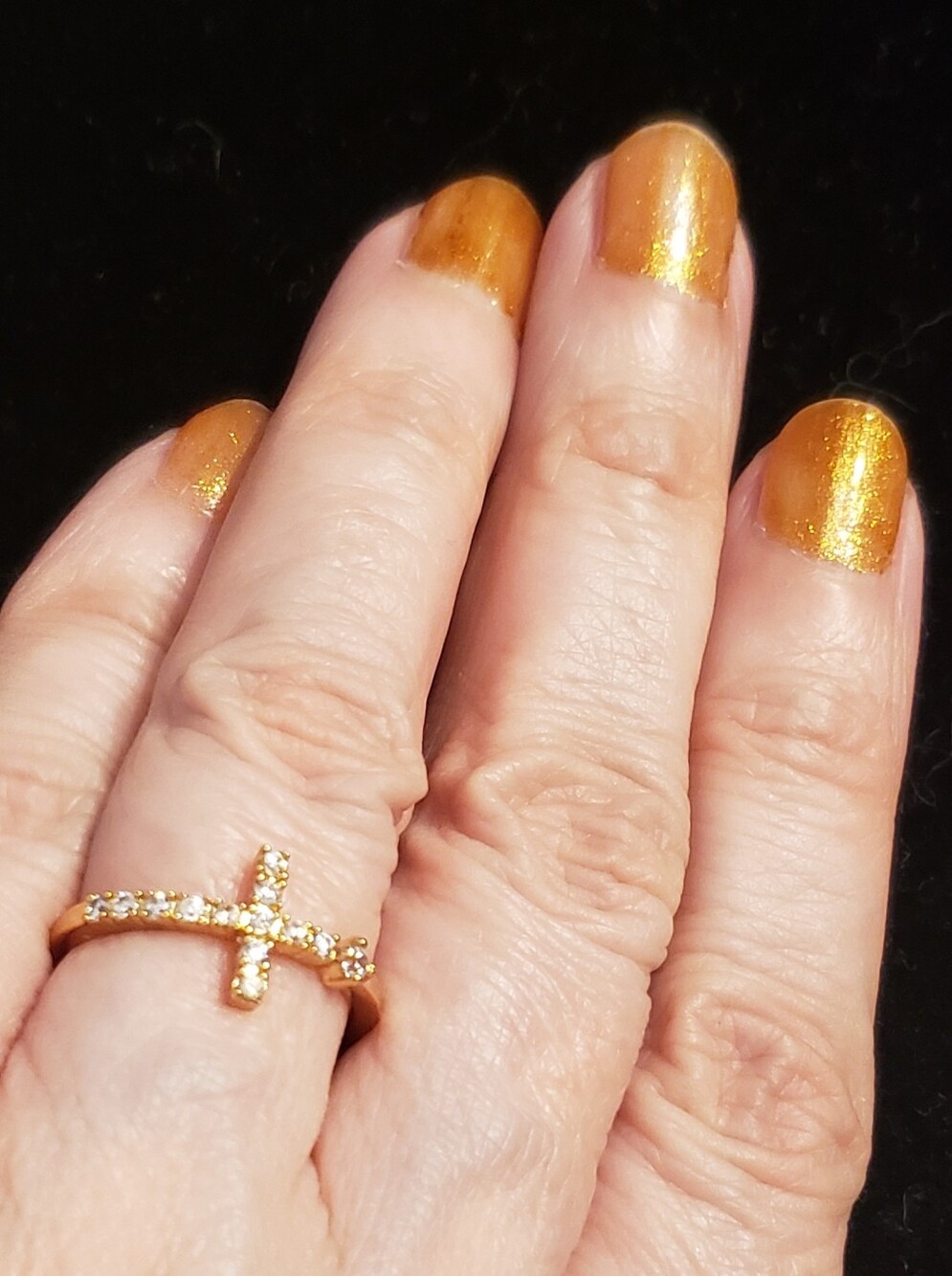 NEW Tiny Dainty Gold Cross Ring W/ Beautiful White Little Diamondy Stones--Sz5.5